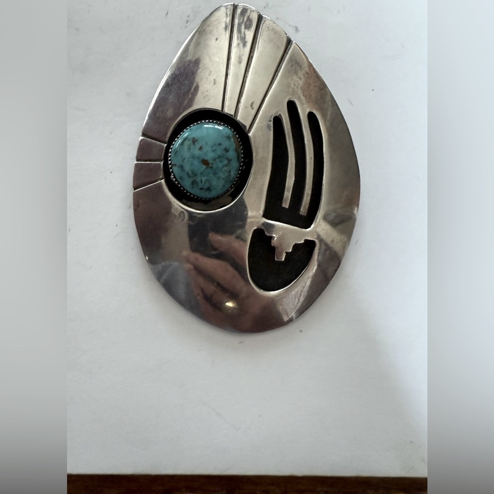 Vintage Southwest  Large Bear Claw  Sterling & Turquoise Pendant